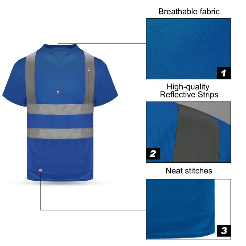 HYCOPROT High Vis Reflective T Shirt Short Sleeve Safety Mesh Quick Dry Shirts (Dark Blue, Medium) - Image 2